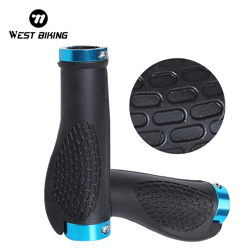 WEST BIKING Cycling Grips Ergonomic Rubber Aluminum Road Mountain Bikes Handlebar Grips Anti-skid Bike Accessories Bicycle