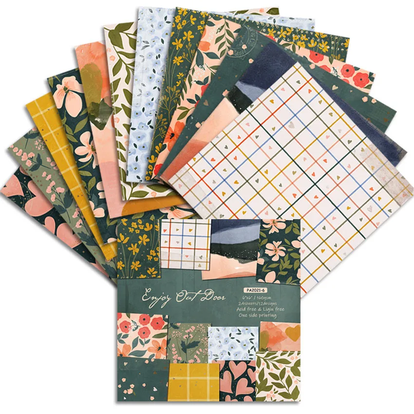 24Sheets/Set Vintage Flower Material Ppaper DIY Scrapbooking Journal Base Collage Photo Props Gift Wrapping Decoration Paper