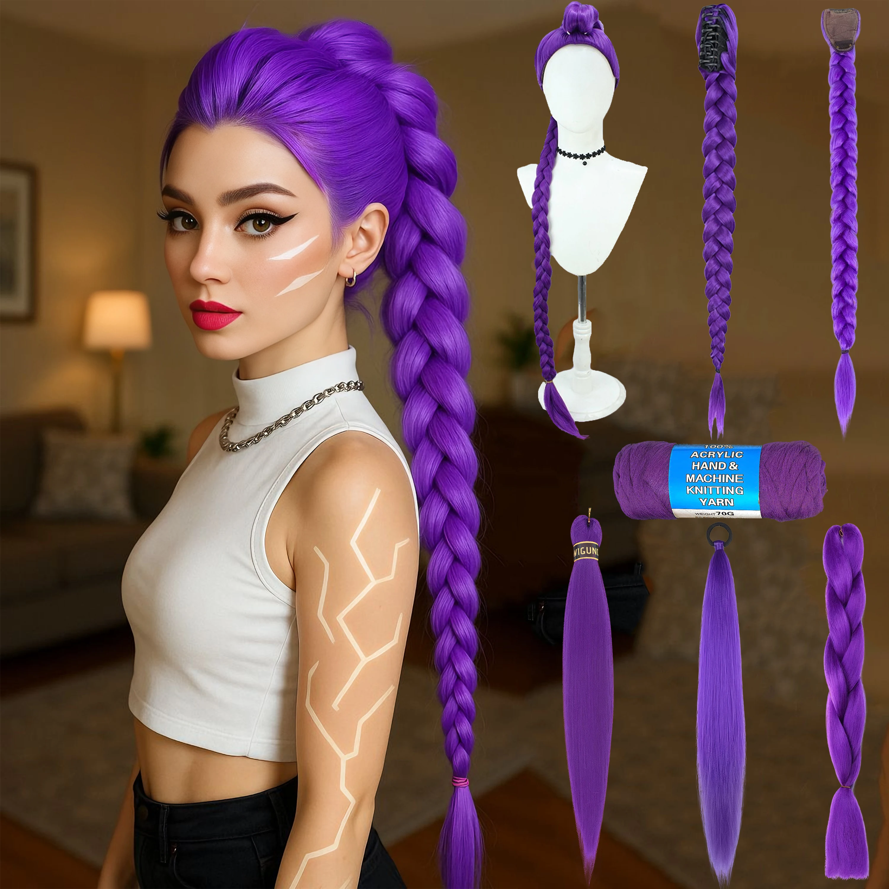 Rui tresses synthétiques cheveux violets queue de cheval Costume coiffure 26 pouces longue queue de cheval avec Clips pour enfants filles Halloween noël