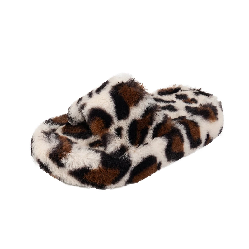 Children Warm Shoes Leopard Fashion Kids Plush Slippers Indoors Korean Style 2025 Winter New Girls Casual Slippers with Fur