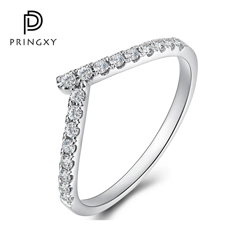 

PRINGXY V-Shaped High Carbon Diamond Row Ring % 925 Sterling Silver For Women Fashion Anniversary Fine Jewelry Engagement Gift