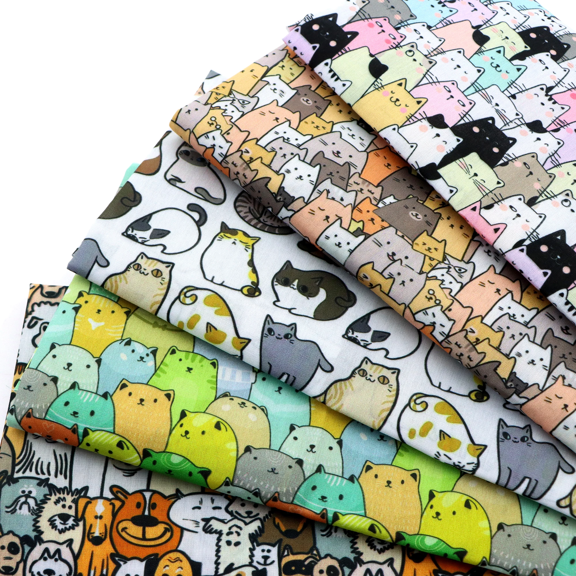 19.68x17.7 인치 귀여운 고양이 동물 시리즈 DIY 퀼트 폴리 에스터 코튼 원단 공예 DIY 수제 인형 옷 패치 워크에 대한 Precut