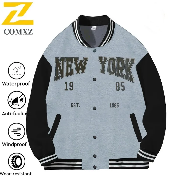 Men Outdoor Baseball Windbreaker Spring Autumn American Style windproof Embroidered Color Block Fleece Lined Casual Outerwear