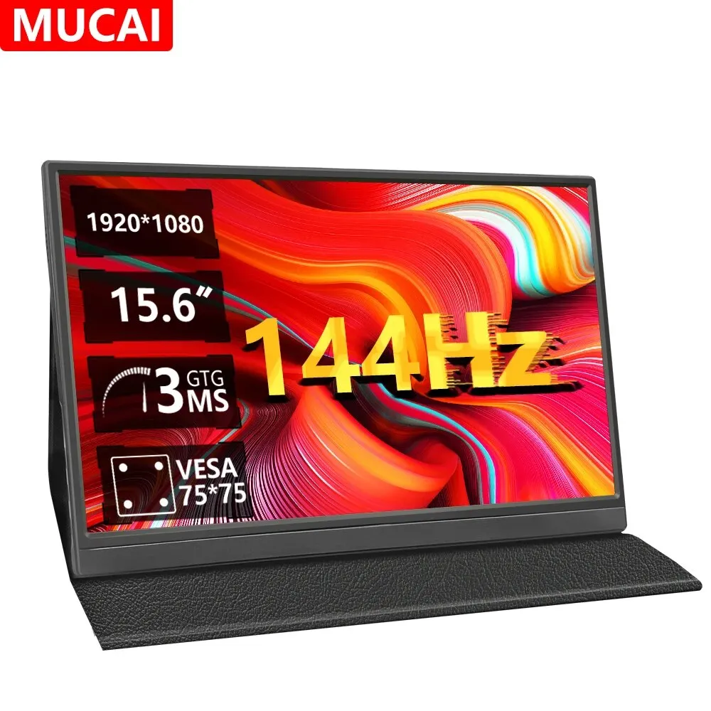MUCAl 휴대용 모니터, 15.6 인치, 144Hz, FHD 1920*1080, 여행 게임 IPS 디스플레이 화면, 노트북 전화 스위치 PS4/5 XboX 맥북용 