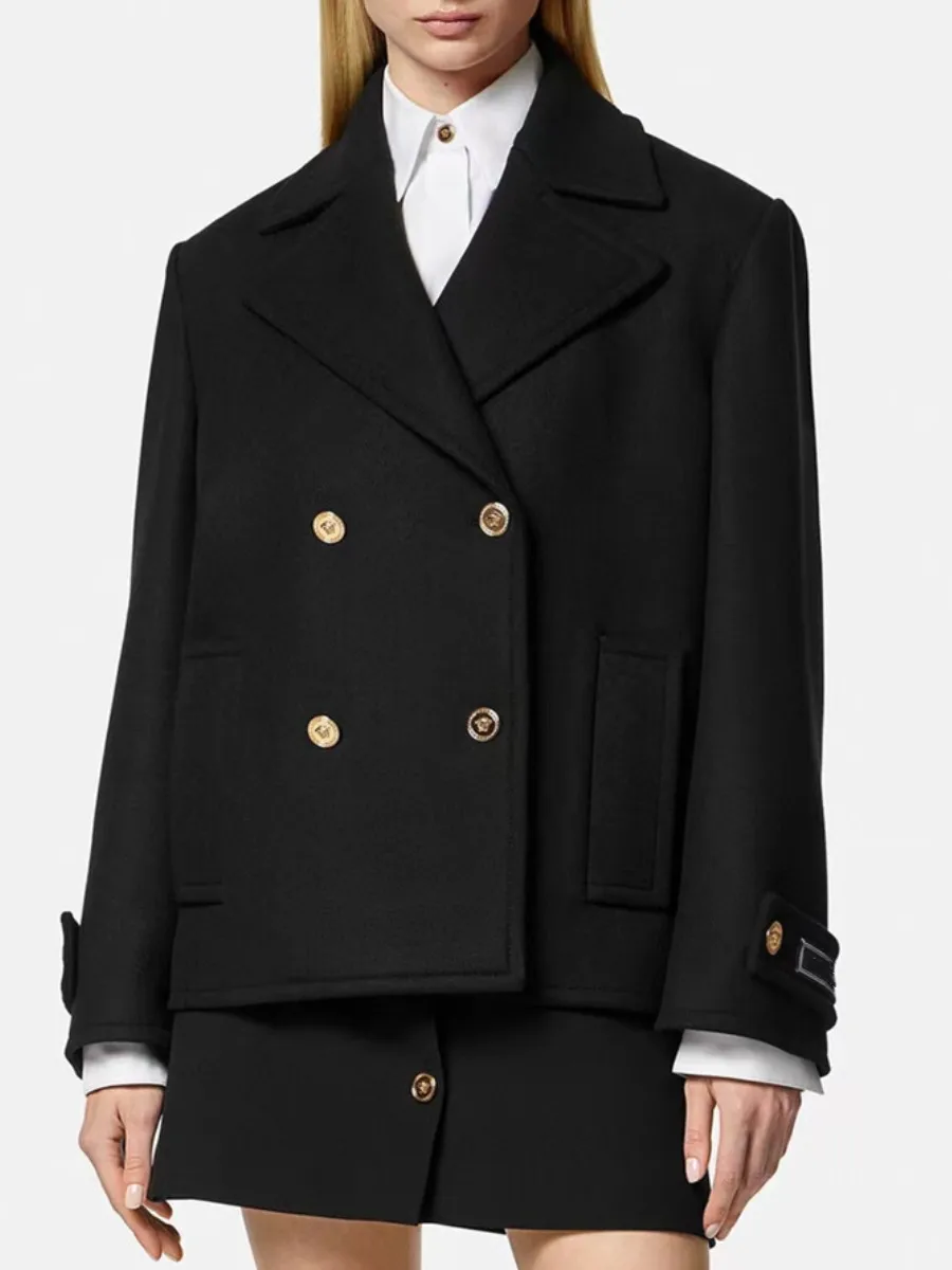 

Women's clothing 2023 Autumn women's clothing Korean fashion double-breasted wool coat High-quality long-sleeved tweed jacket