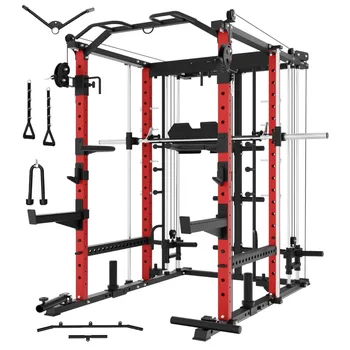 Eonfit E5 Smith Machine with Vertical Leg Press, Power Cage Squat Rack with LAT-Pull Down Cable Crossover Rotating, Customized 1