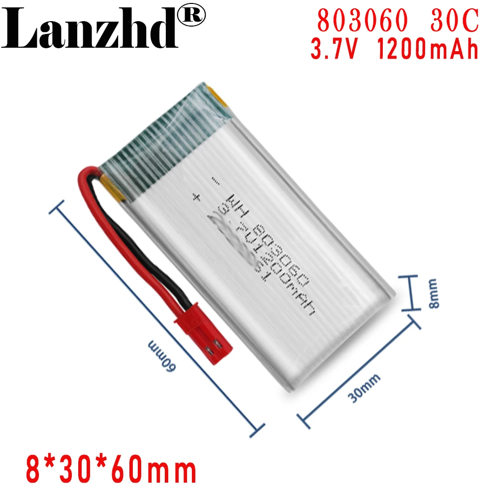 

3.7V high rate 30C lithium battery 1200mAh 803060 For sweeping robot model air mosquito killer battery Model cars model airplane