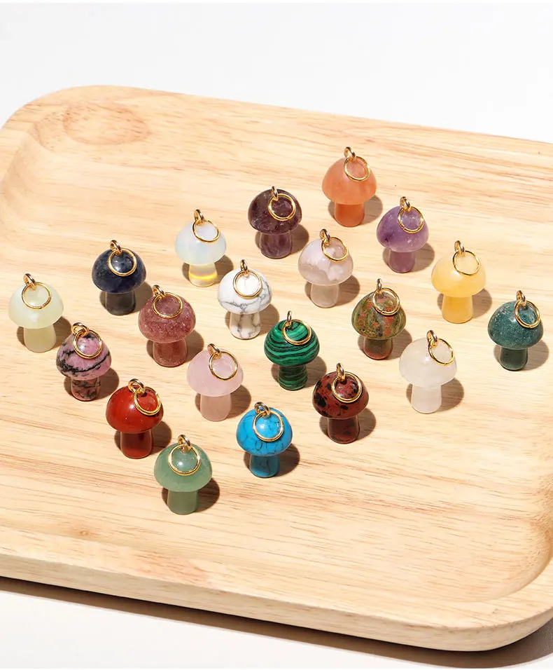 Natural Crystal Stone 2cm Mushroom Statue Carving Charms Reiki Healing  Pendant For Necklace Jewelry Making