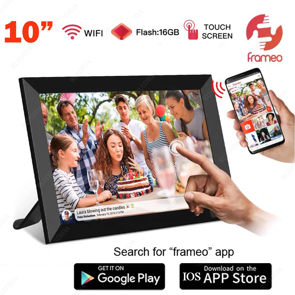 Description Picture 5 of item16GB Frameo 10.1 Inch Smart Digital Picture Frame Wood WiFi IPS HD 1080P Electronic Digital Photo Frame Touch Screen Motion