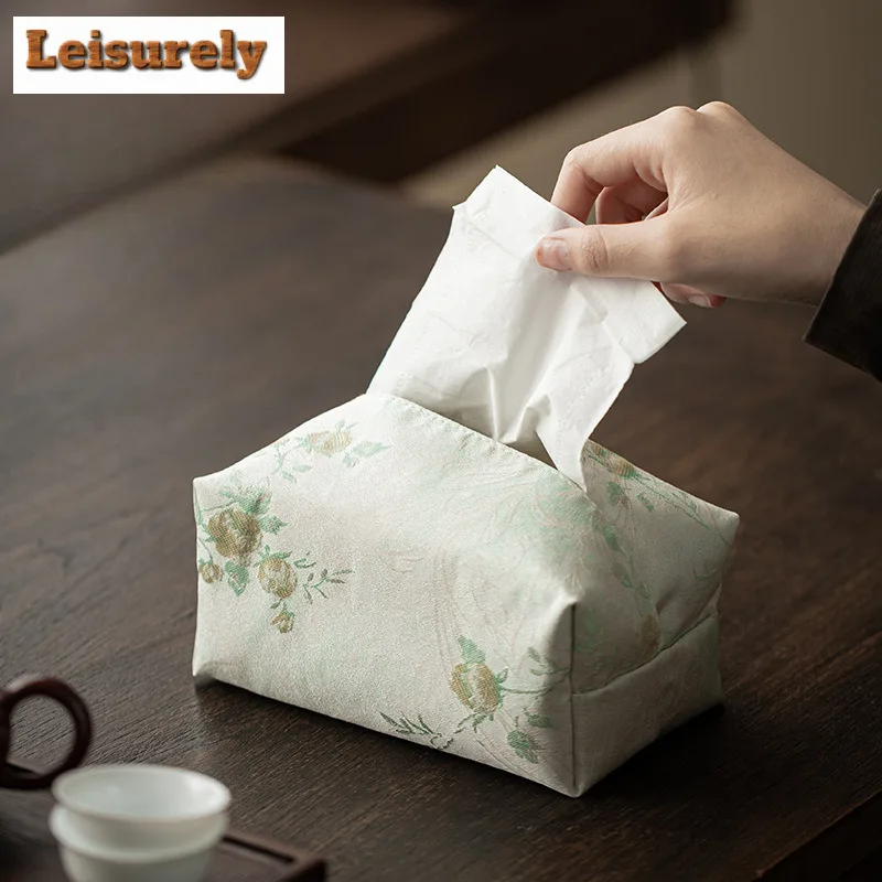 Chinese Style Ribbed Fabric Tissue Box Paper Container Dispenser Case Wet Wipes Case Paper Drawer Toilette Napkin Storage Craft