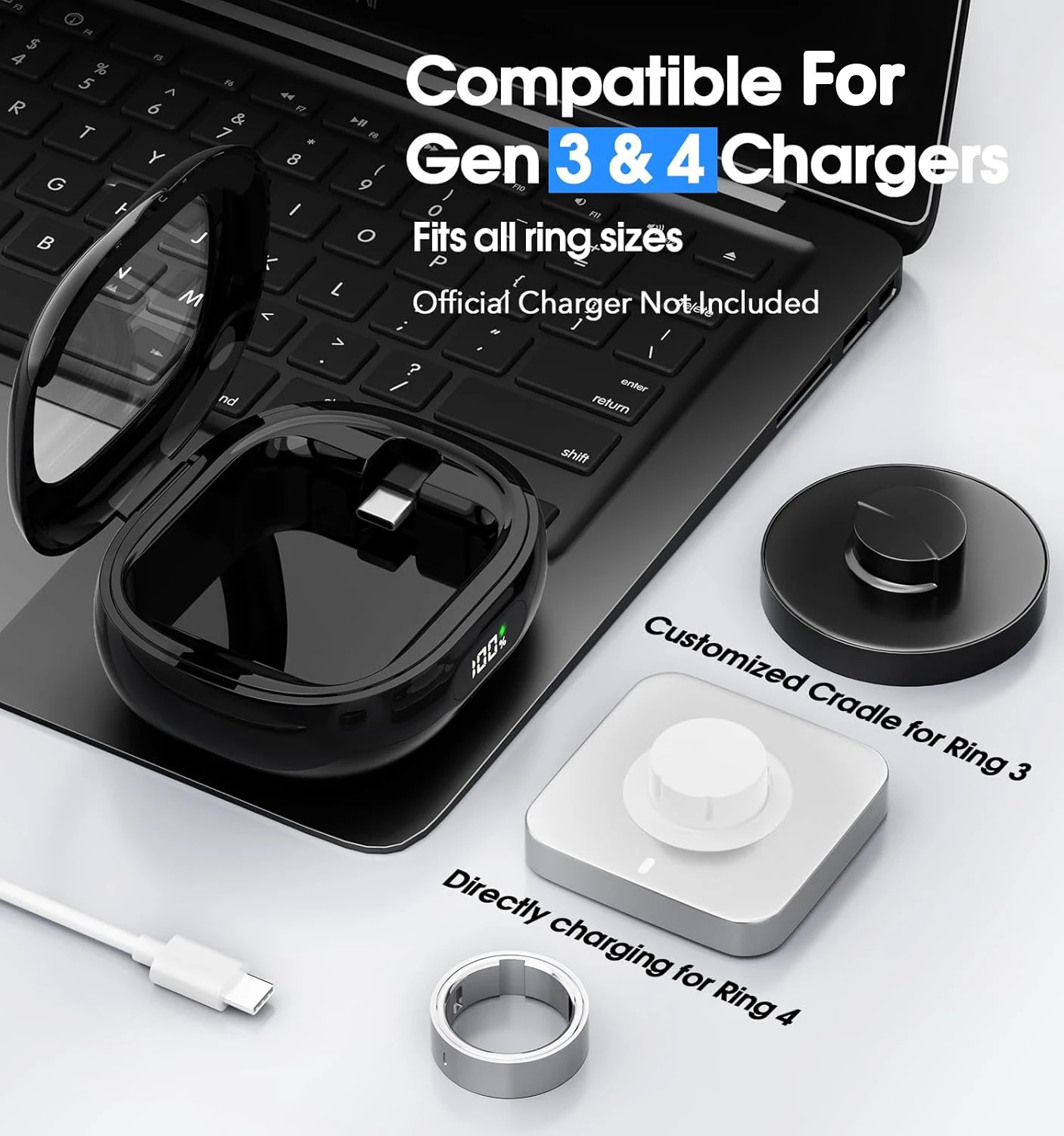 Custodia di ricarica portatile per Smart Ring, compatibile con Oura Ring Gen 4 e 3, caricabatterie da viaggio portatile con batteria da 2000 mAh - immagine 4