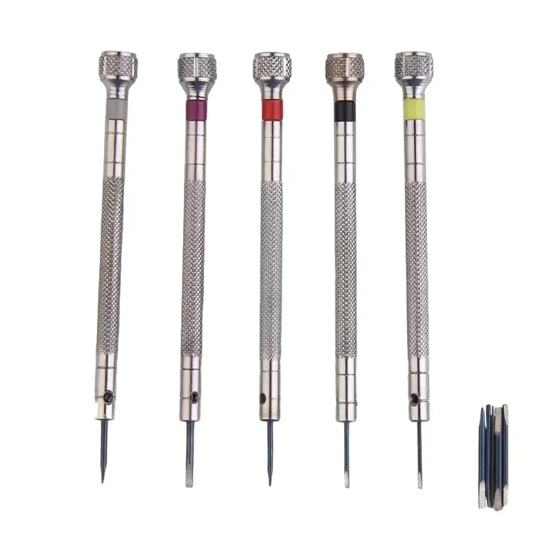 5 pcs/세트 0.8-1.6mm 스틸 스크루 드라이버 시계 수리 휴대용 시계 도구 밴드 제거 미니 링크 핀 시계 제작자 도구