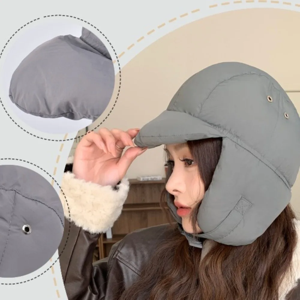 Solid Color Padded Bomber Hats Ear Flaps Windproof Cycling Cap Korean Version Thermal Pullover Trapper Hat Ski Pilot Cap
