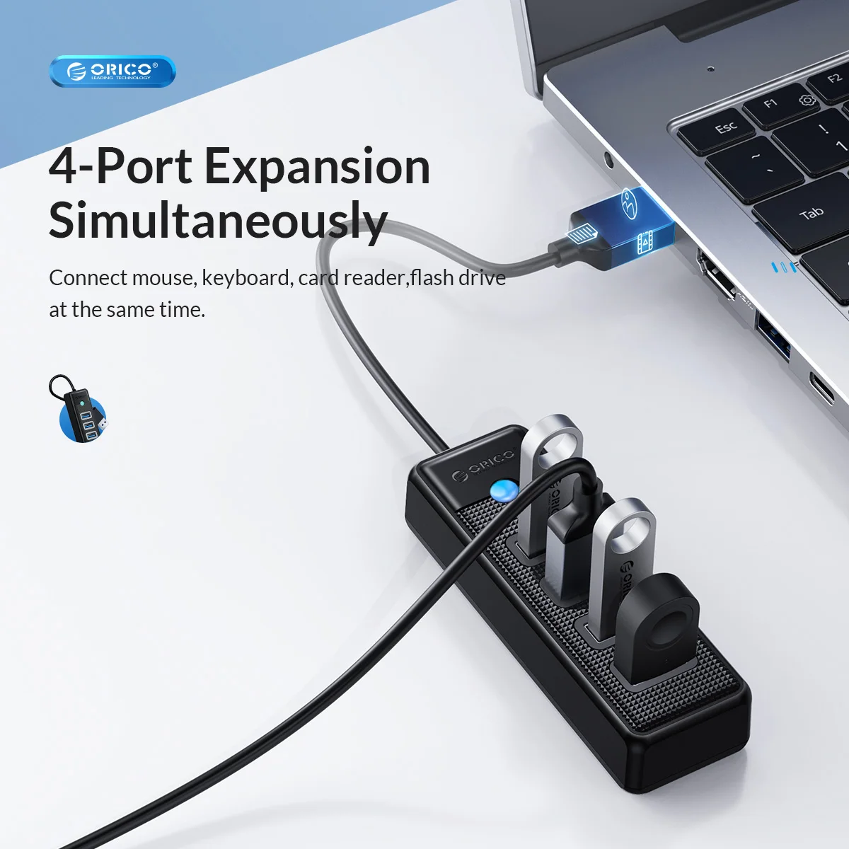 Orico-mini Splitter de Alta Velocidade 5gbps Usb 3.0 Hub Colorido Portas Adaptador Otg para Mesa pc Acessórios para Computador Huawei Xiaomi - Imagem 2