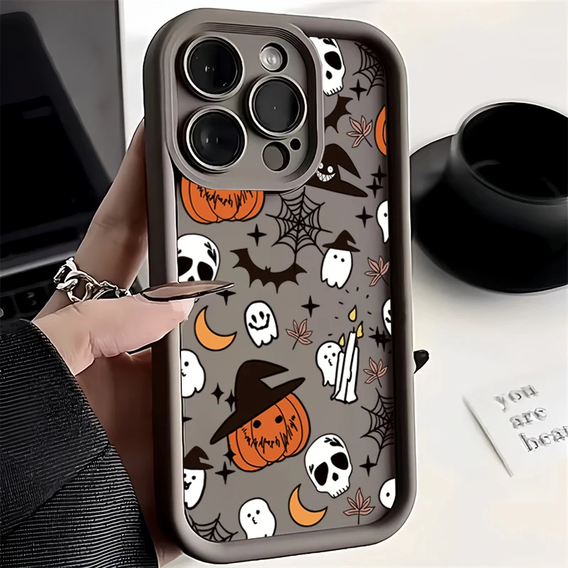 Halloween Pumpkin Ghost Silicone Phone Case - Soft, Durable, and Festive Design