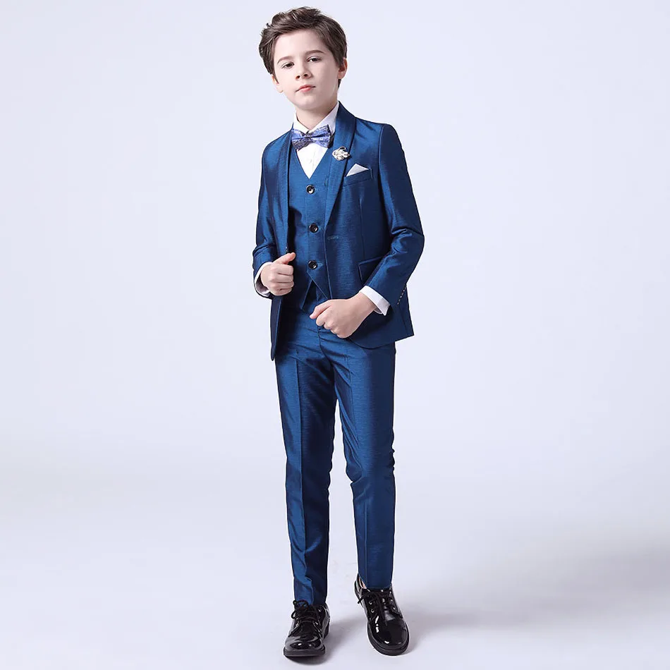 

Teenager Outfits Boys Young Performance Suit Children Formal Wedding Blazer Baby Gentlemen Bowtie Tuxedo Blue Party Clothes