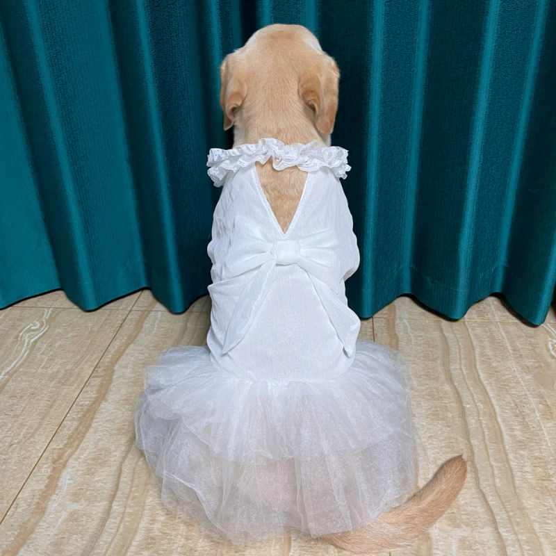 Abito Da Sposa Per Cane E Gatto In Pizzo Bianco Con Fiocco - Lusso E Confort Per Cerimonie E Compleanni - Foto 8