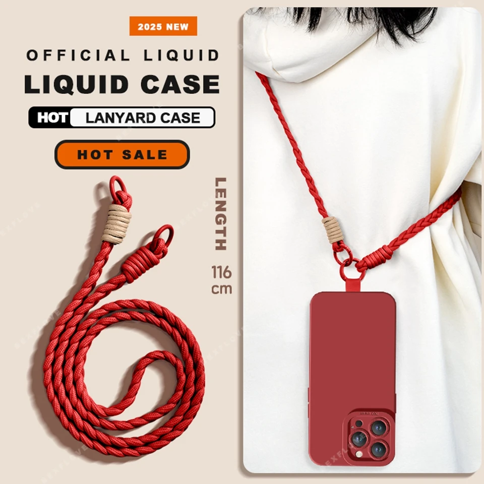 Hand Wrist Strap Liquid Silicone Phone Case with Lanyard - Soft Cover