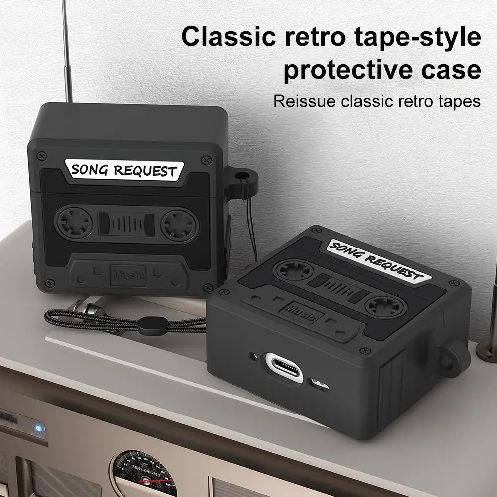 Retro Cassette Style Silicone Earbuds Case - Enhanced Protection with Vintage Flair