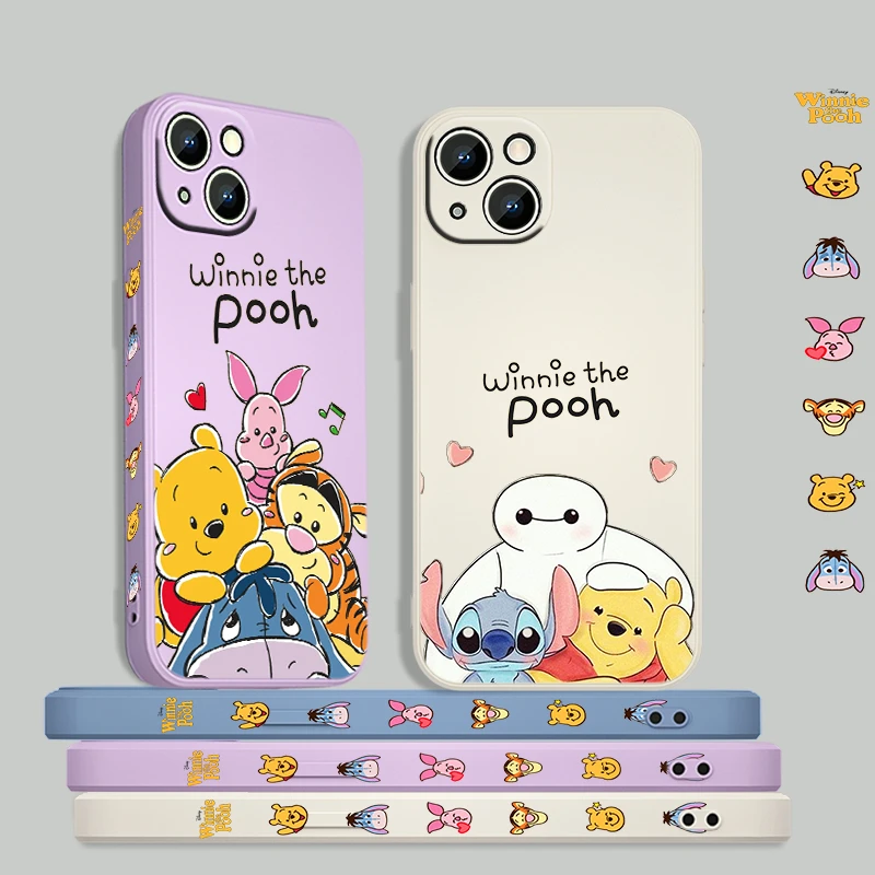 Twee graden taart span Disney Cute Winnie The Pooh Phone Case For Apple iPhone 14 13 12 Mini 11  Pro XS MAX XR X 8 7 6S SE Plus Liquid Left Rope Fundas| | - AliExpress