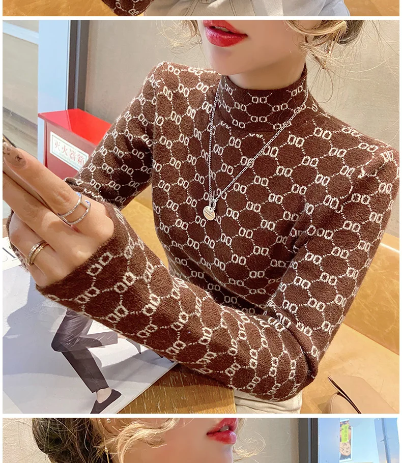 2022 Winter To Spring Women Rib-Knit Stretchable Turtleneck Luxury Pull Sweater Letter O Warm Knitted Pullovers Y2k Jumper Tops cardigan sweater