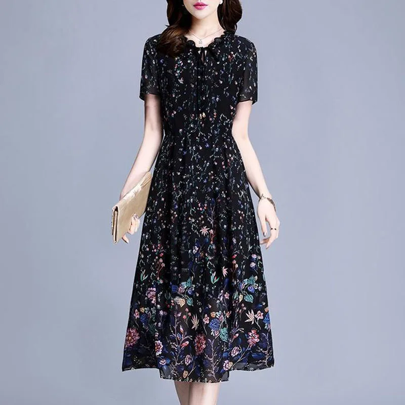 

Женское винтажное платье с цветочным принтом, повседневное длинное платье с рукавом 3/4 и круглым вырезом, Бандажное платье для весны и лета