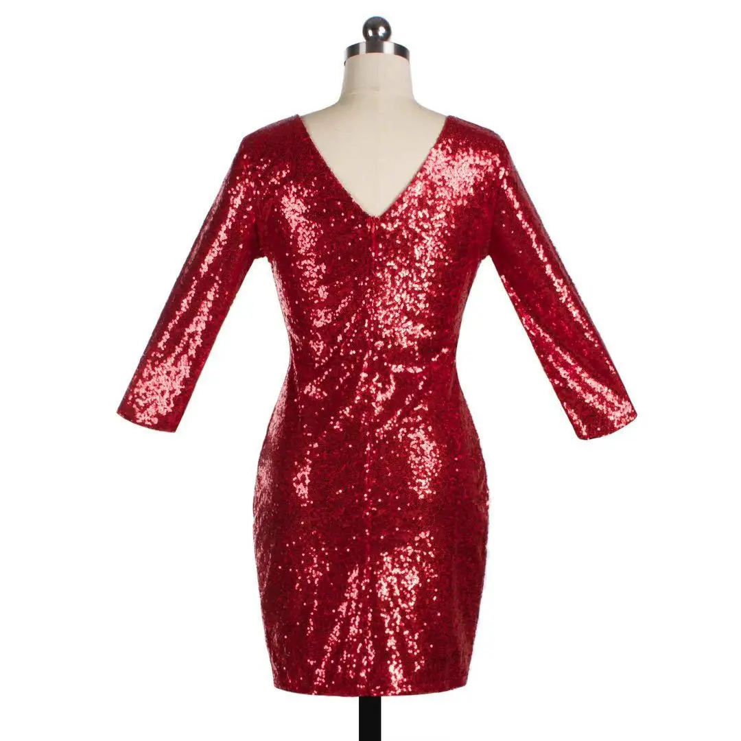 Ladies Formal Evening Party Sexy Sequin Club Short Dresses Sexy Vestidos Autumn Dresses Women  Sequins Bodycon Dress long sleeve wedding dresses