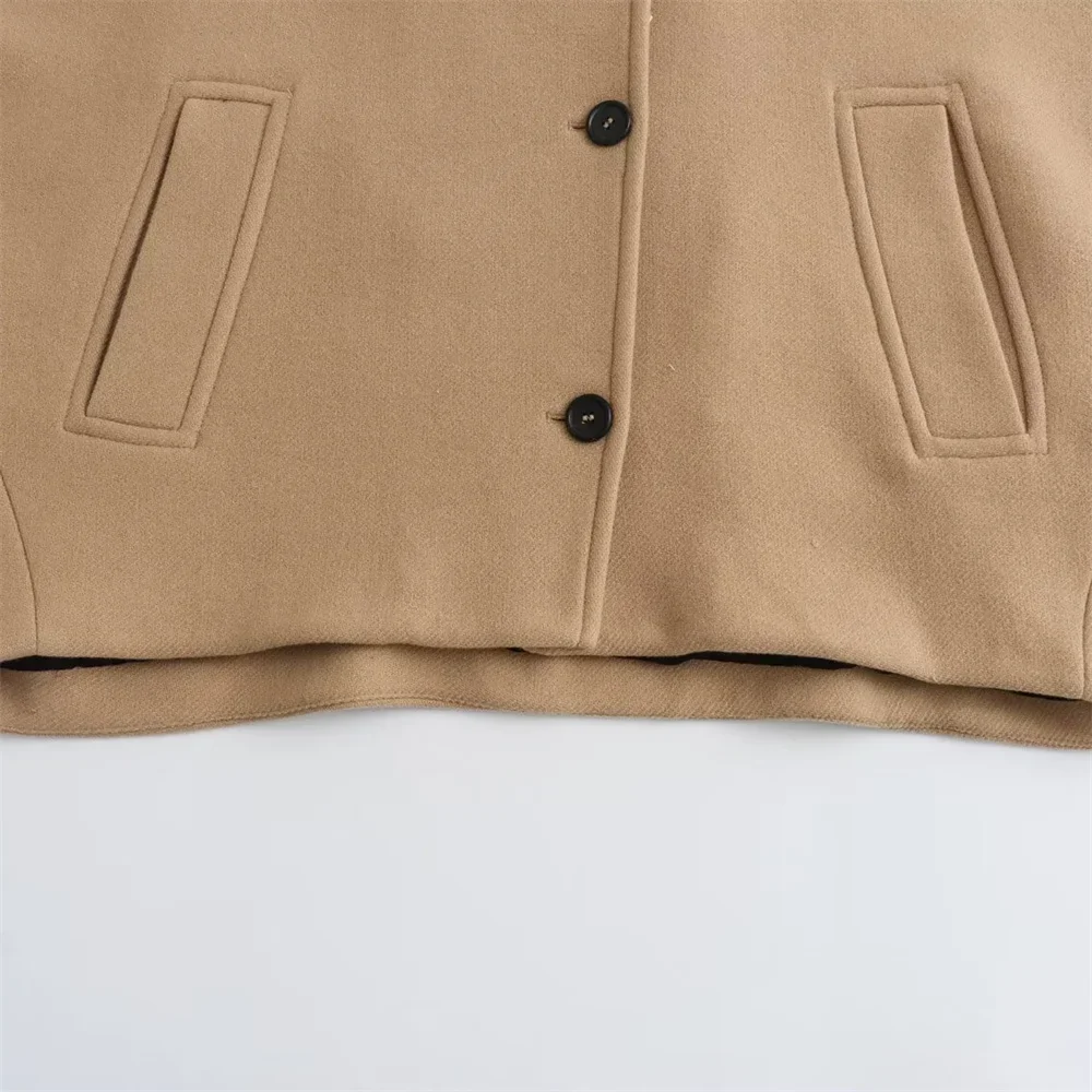 2025-Short Blended Coat for Women, Casual Polo Neck, Personalized Top, Cloak Sleeve, Winter, New 6
