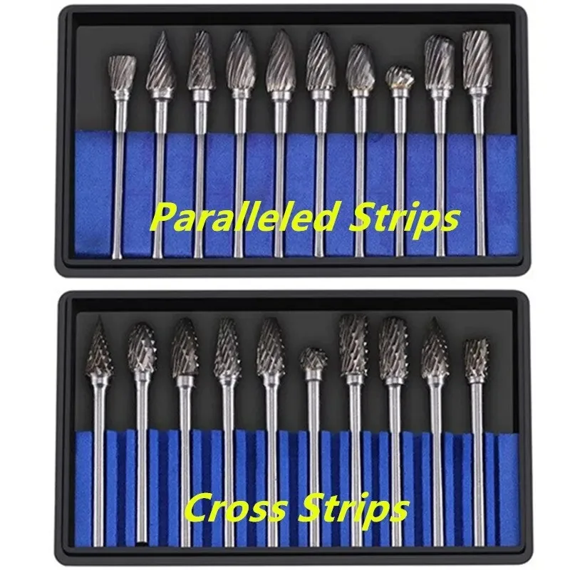 Carbide Burr Set 10pcs Carbide Burr Set Hard Alloy Tungsten Steel Double Cut Rotary File Milling Cutter Head Woodworking Grinding Carvin