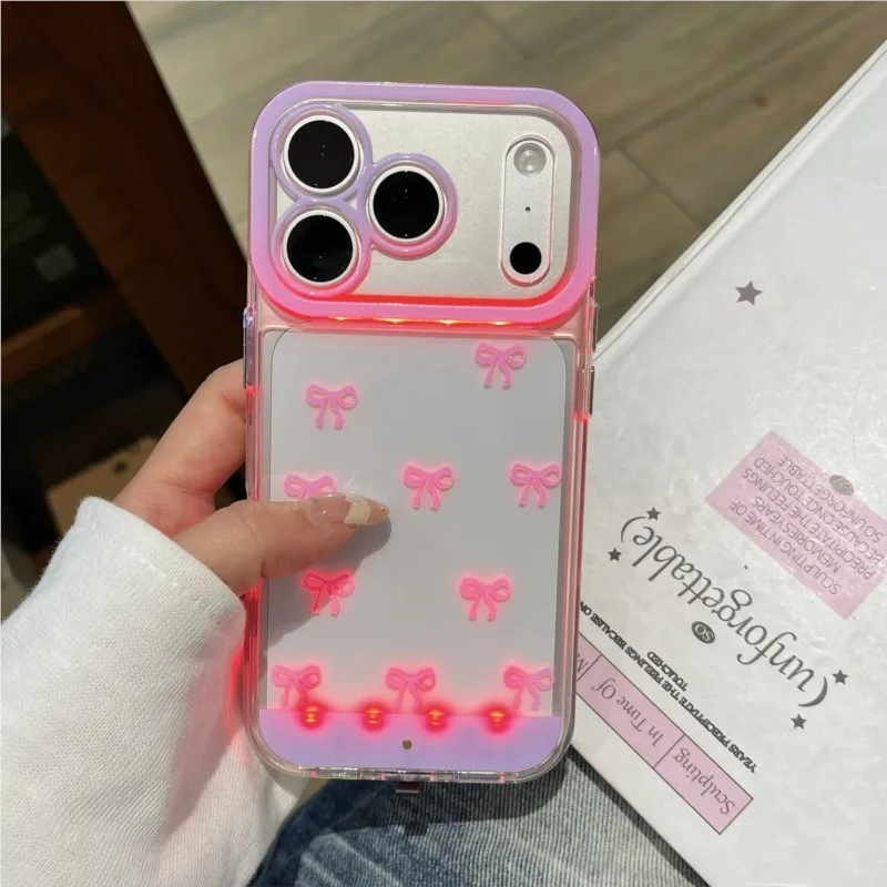 Luminous Flashing Bowknot Phone Case - Shockproof and Color-Changing