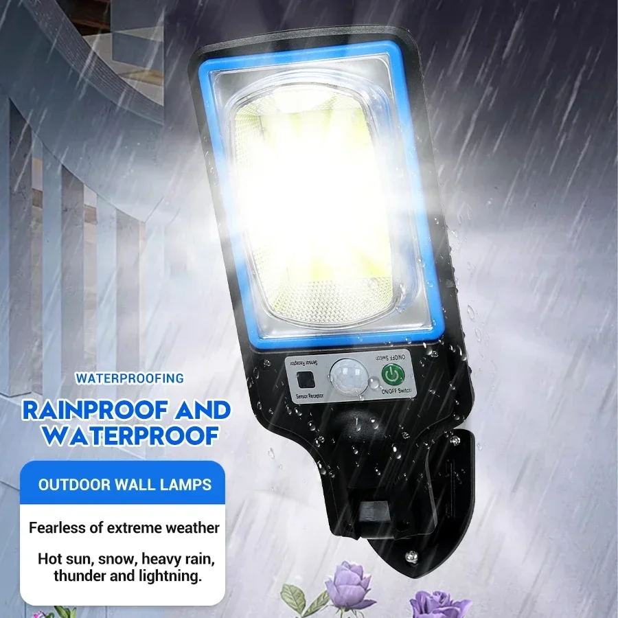 Outdoor solar COB street lights with 3 light mode motion sensor for garden courtyard yard path security