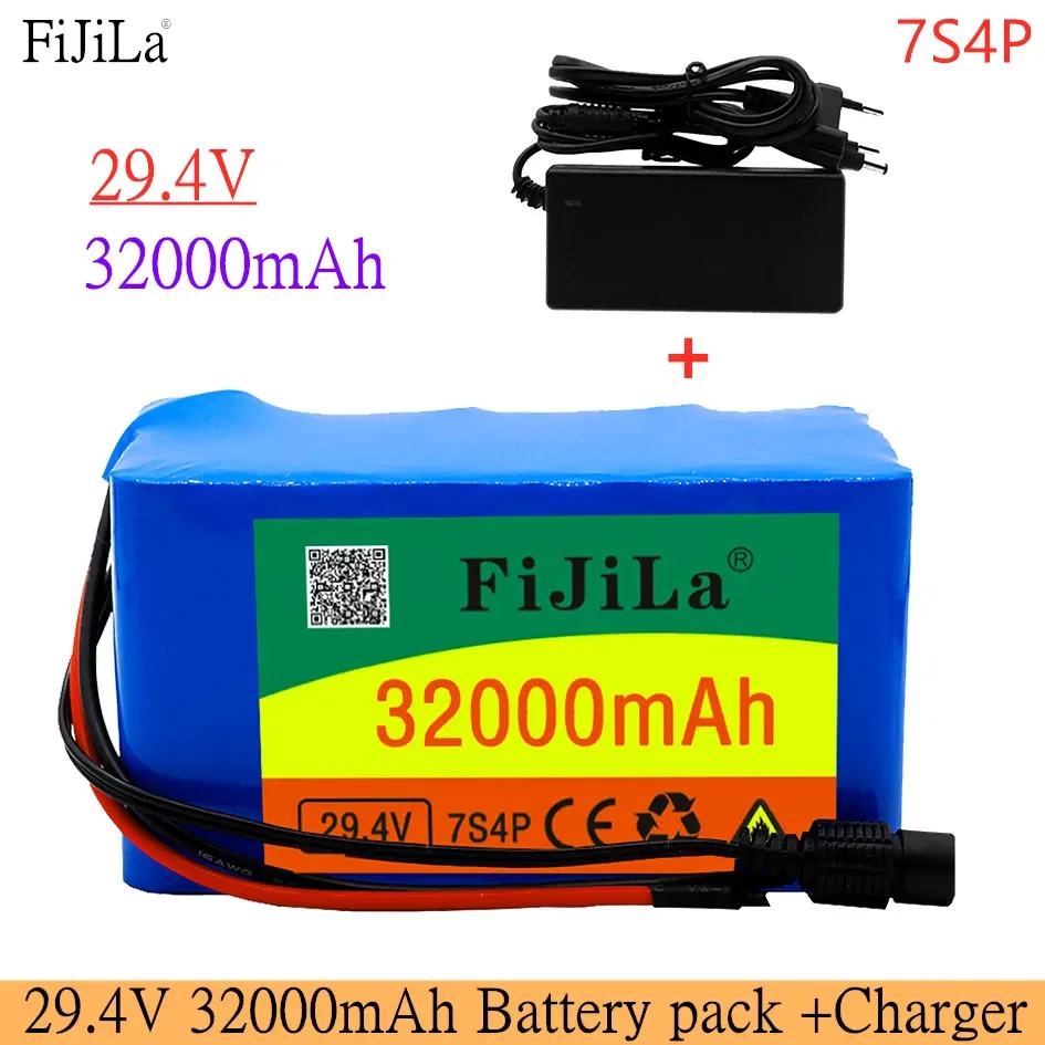 

24V 7S4P 32000mAh high power 32AH 18650 Lithium Battery pack with BMS 29.4V Electric bicycle electric car + 2A Charger