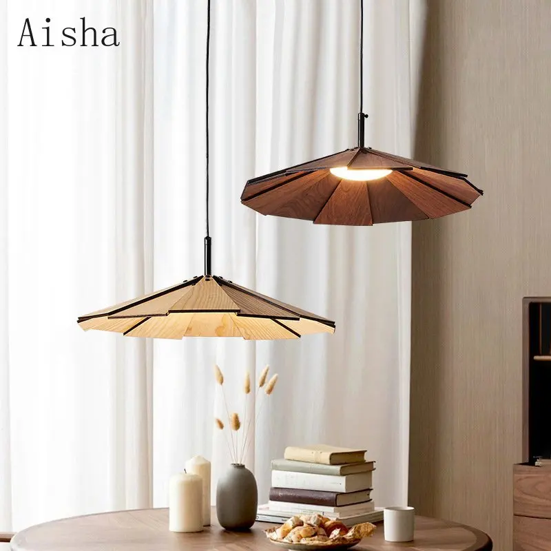 

Japanese Wabi-sabi Pendant Lamp Walnut Restaurant Hanging Light Handmade Creative Homestay Bar Tea Room Cafe LED Chandelier