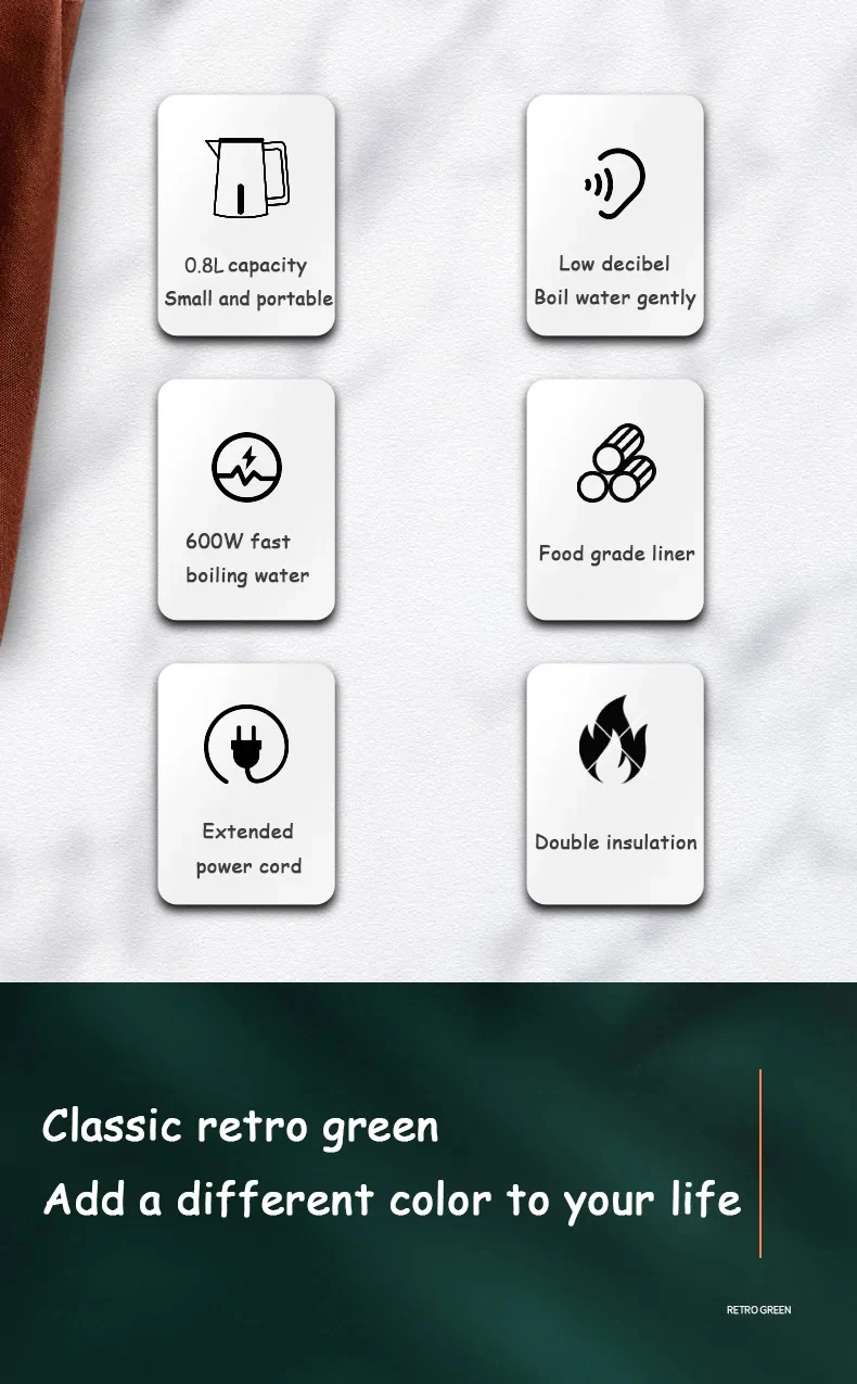 Description Picture 3 of item0.8L Mini Electric Kettle Small Capacity 304 Stainless Steel Teapot Hotel Dormitory Kettle Portable Travel Boil Water Pot 220V