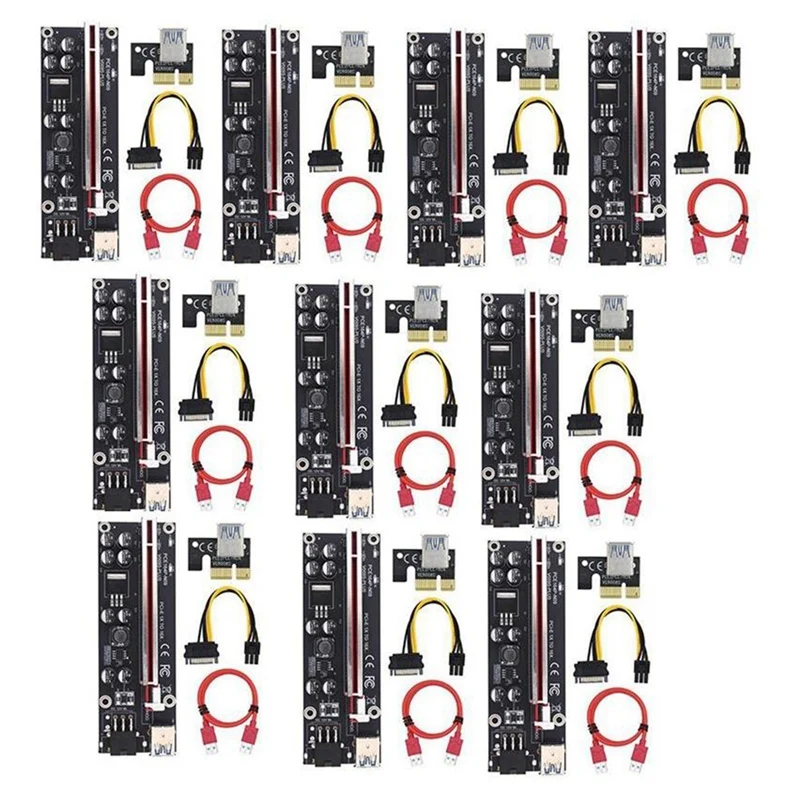 10pcs-ver009s-plus-pci-express-1x-to-16x-riser-card-pci-e-riser-card-sata-6pin-power-06m-usb-30-cable-for-btc-mining