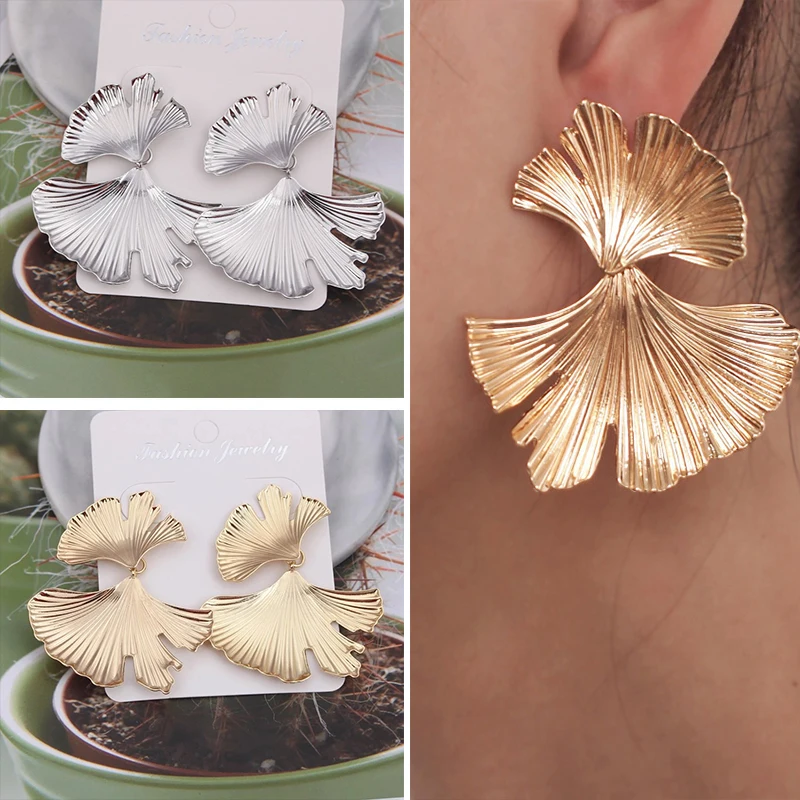 Fashion Geometric Ginkgo Biloba Leaf Shape Drop Earring Creative Personality Simple Punk Woman Dangle Earring Jewelry dangle earrings