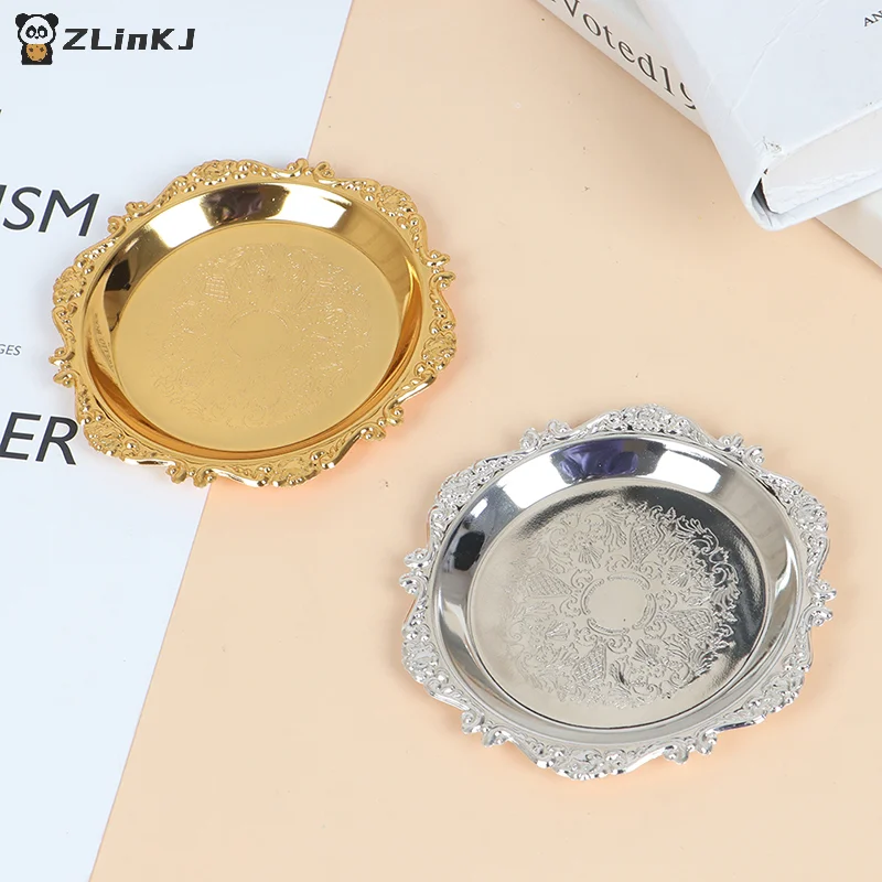 ▶ 1PCS 10cm 실버 골든 아이언 트레이 뷔페 과일 케이크 디저트 잡화 보관 접시 파티 용품 광택 있는 장 접시
