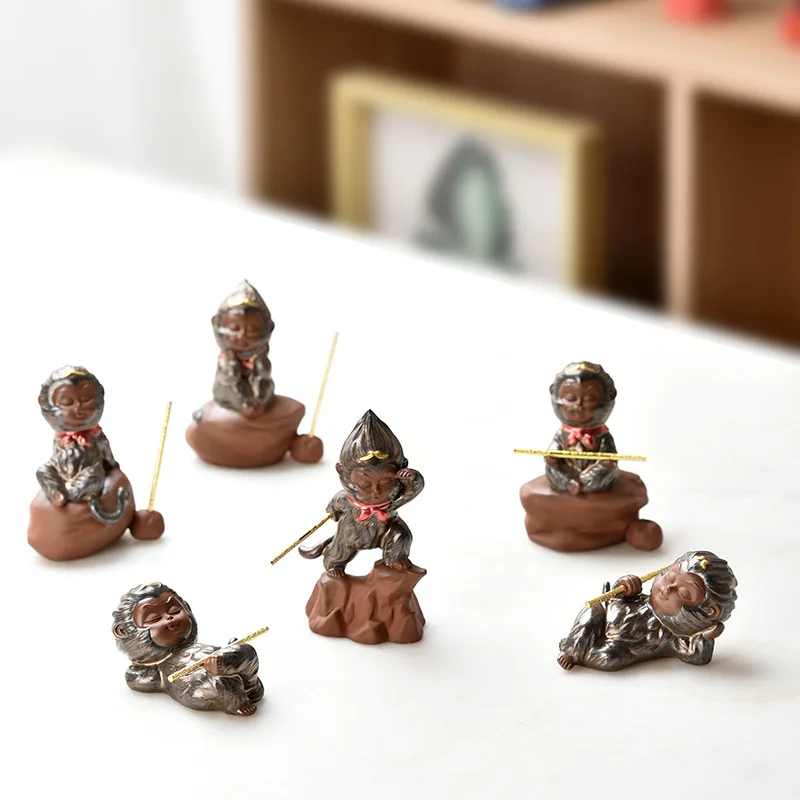 Ceramic Sun Wukong Statue, Monkey King Model, Cute Home Desktop, Tea Set Decoration, Car Crafts, Crafts