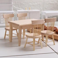 Meubles miniatures pour maison de poupée, Table à manger en bois, chaise, jouet de Simulation, 1/12 3