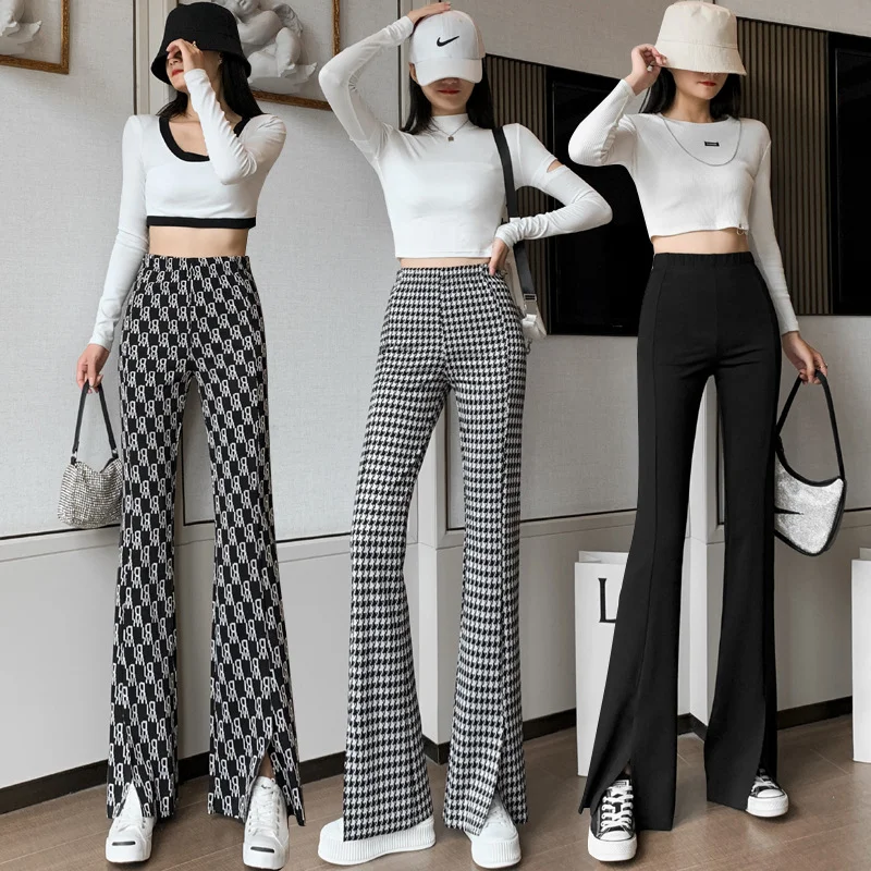 Lrady Womens Casual High Waist Wide Leg Long Palazzo Pants High Split Legs  Loose Fit Elegant Elastic Waist Trousers X-Small 3#khaki