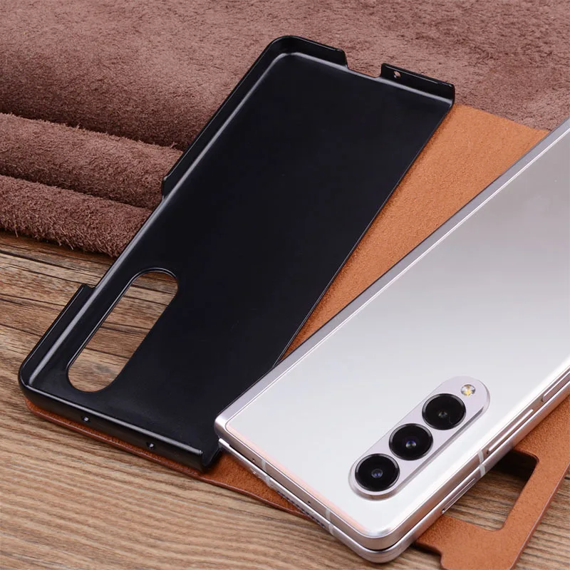 Luxury Genuine Leather Flip Cases For Samsung Galaxy Fold4 Fold 4 W23 Light Luxury Phone Cover With Smart View Case