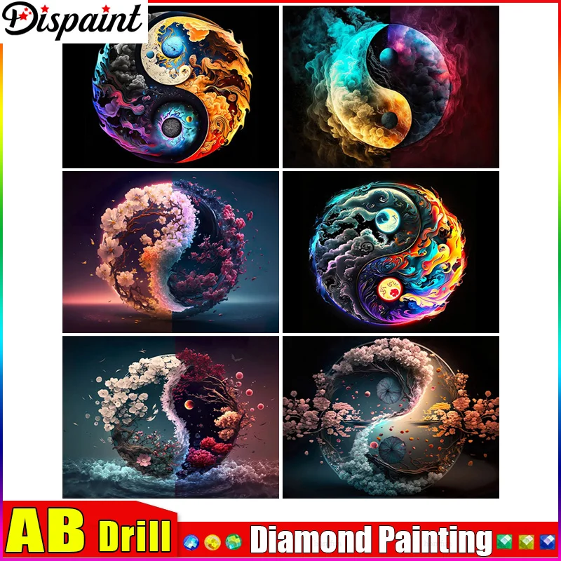 

Алмазная 5D Вышивка Dispaint AB «сделай сам», полноформатная картина «дерево, цветок, луна», квадратные/круглые стразы, декоративное искусство