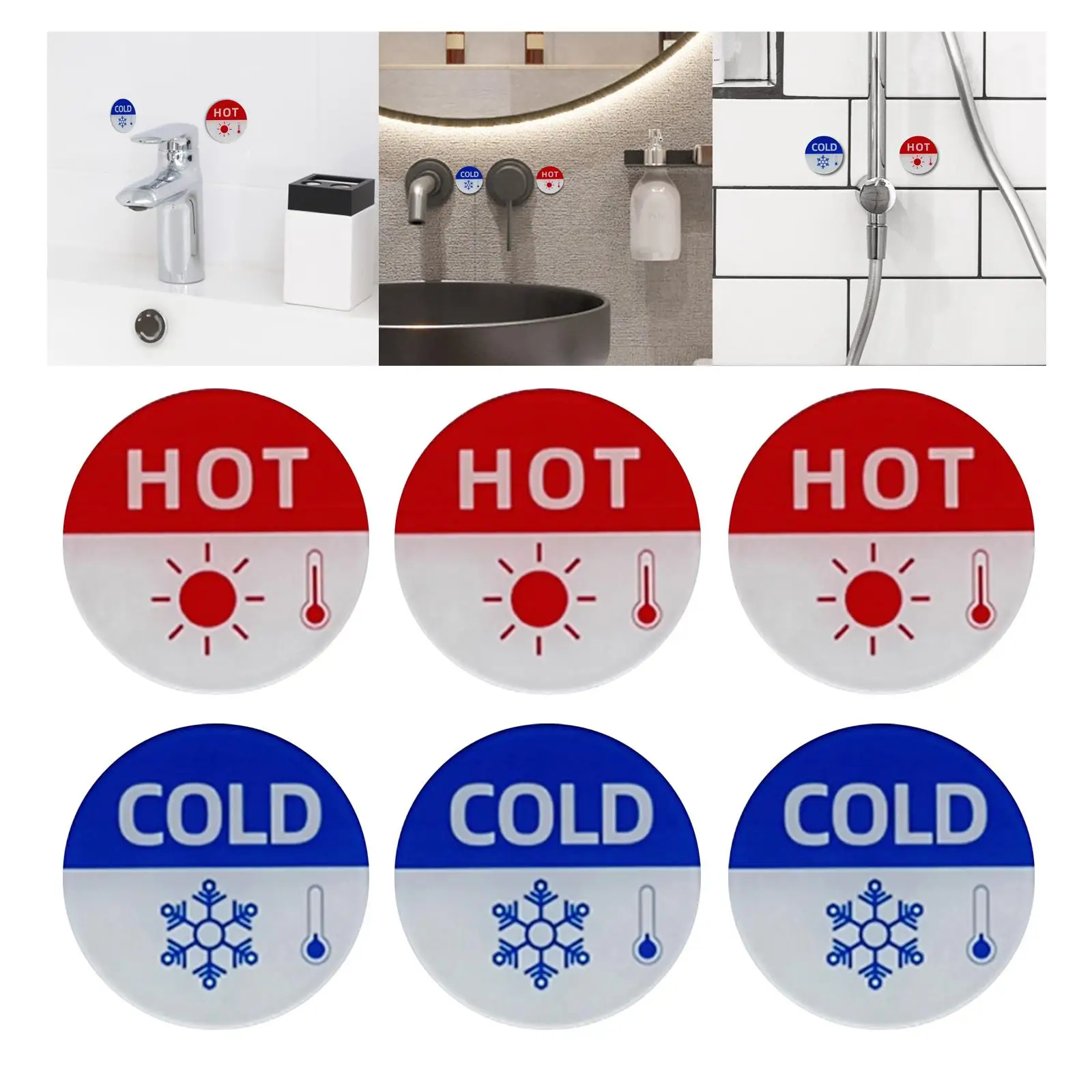 6 Pieces Hot and Cold Signs Durable Hot Cold Label for Sink Bathroom Kichen