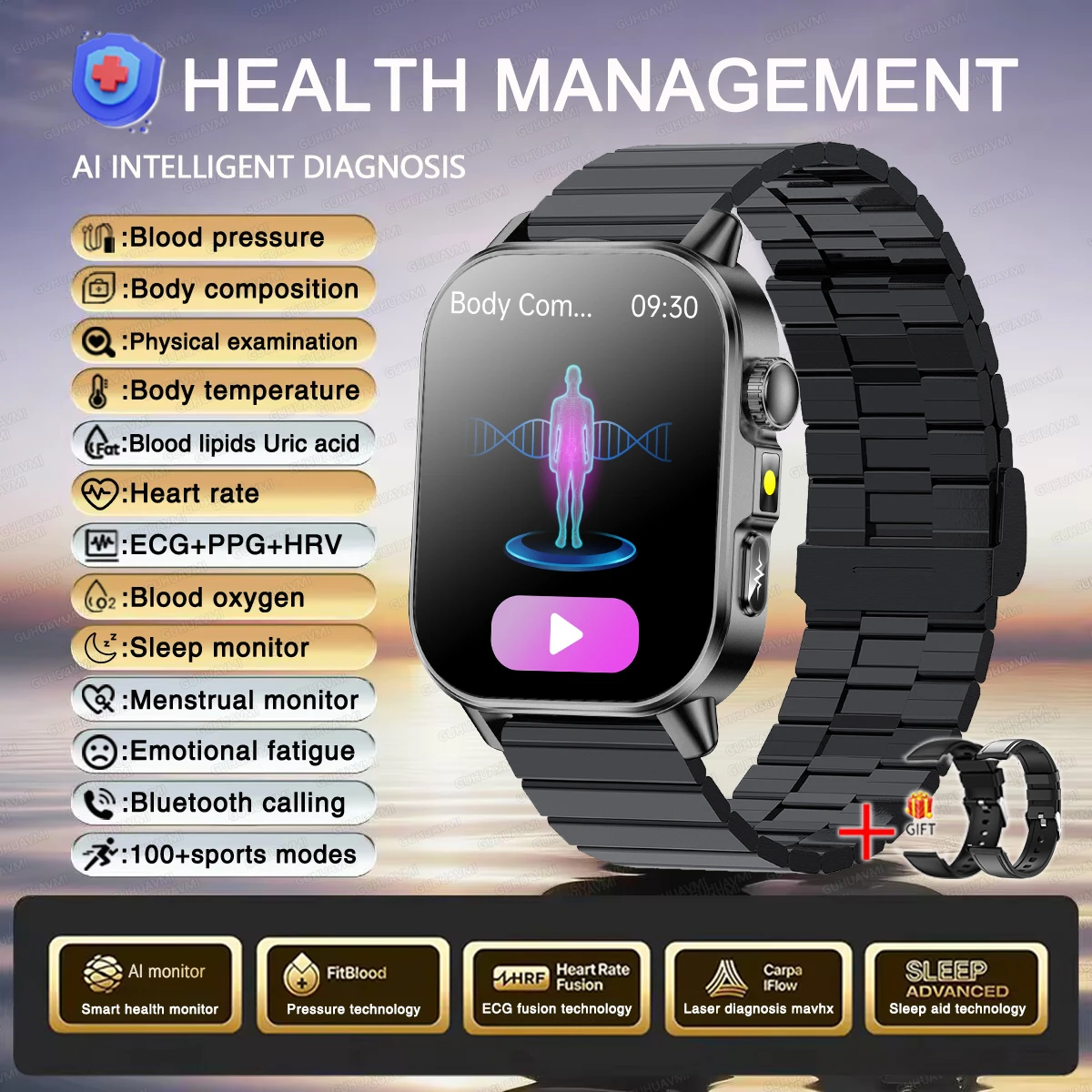 Health Care Smart Watch Men Women ECG BMI Analysis Uric thumbnail 2