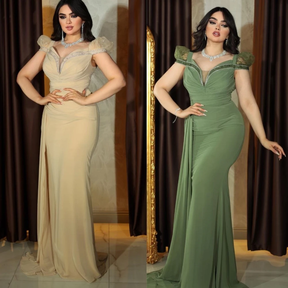 Prom Dress Saudi Arabia Prom Dress Saudi Arabia Chiffon Beading Celebrity Mermaid V-neck Bespoke Occasion Gown Long Dresses emerald green mermaid evening dress sexy see through high slit prom dresses customized celebrity gown occasion formal wear cheap