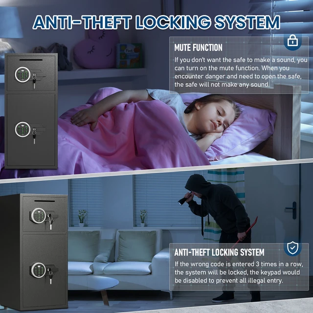 6.0 Cub Safe Box, Heavy Duty Large Safe with Dual Alarm System, Home Safe with Deposit Slot and Backlit Keyboard 4