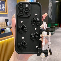 Elegant 3D Pearl Bow Phone Case with Bracelet - Moto G Pure (Black)