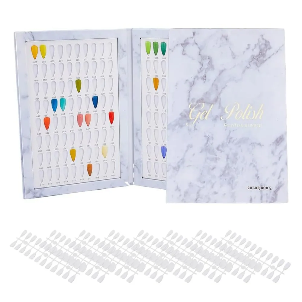 Nail Color Display Book with 240PCS Nail Tips Gel Polish Polish Sample Book with Replacement Tips Salon Tools