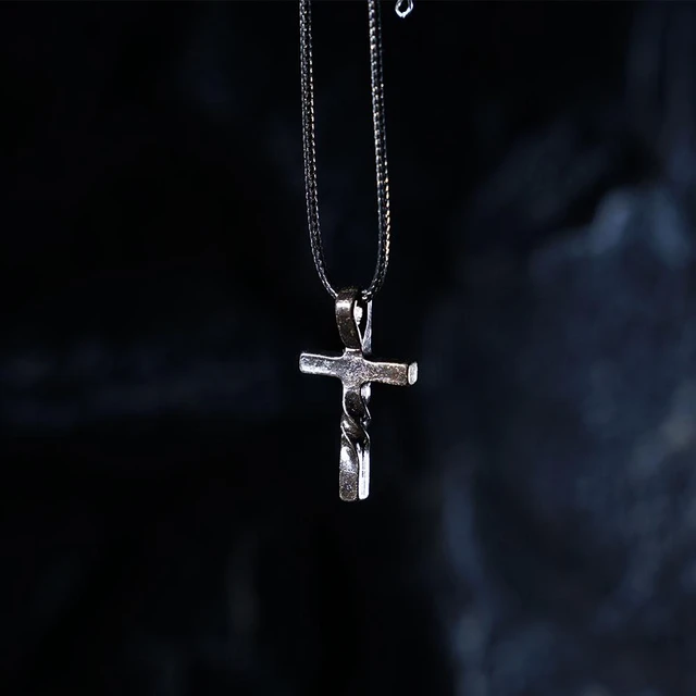 Jesus Nails Cross 14K White Gold Necklace for Men Genuine Black Leather  Cord Bloom Jewellery