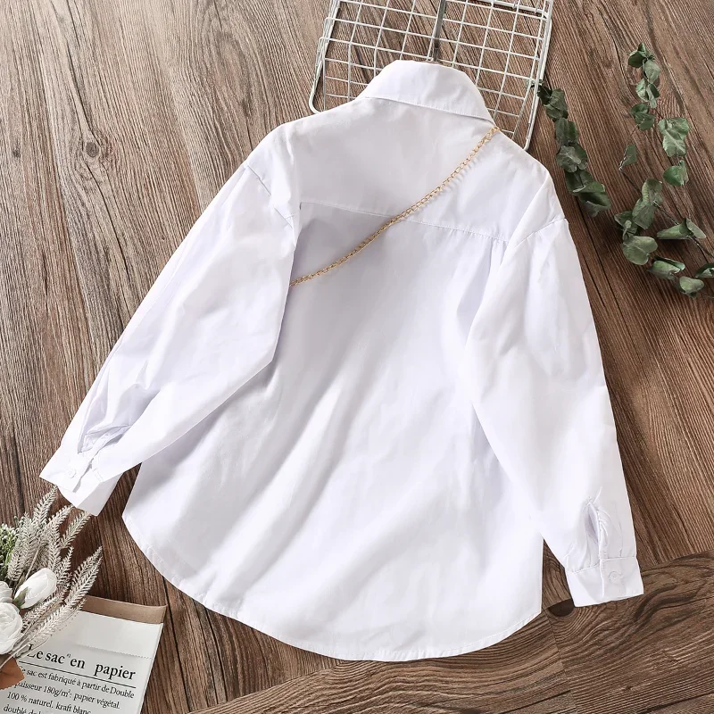 Kids Shirts Baby Kids White Spring Autumn Long Sleeve Tops School Shirts for Girls Blouses Children Clothes for Teenagers 6 8 10 12 13 Years